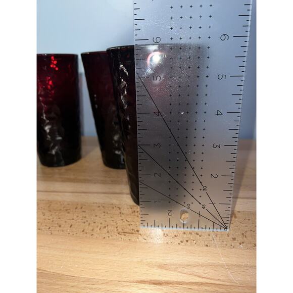 Arcoroc France Glasses Tumblers Ruby Red Vercors Hammered 4 Vtg - Picture 11 of 12